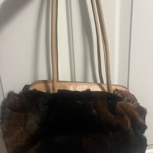 Luxurious Tan and Brown Fur Shoulder Bag